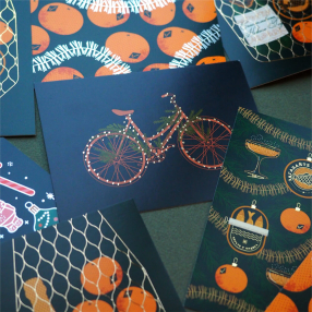Новогодняя открытка с объёмной фольгой Inside Велосипед