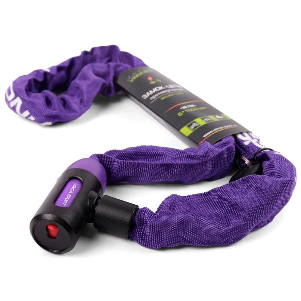 Замок-цепь для велосипеда 6х1000 мм фиолетовый Vinca - фото 1