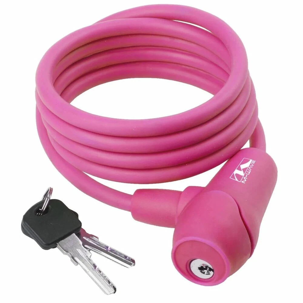 Тросовый велозамок M-Wave 8мм х 150см розовый - фото 1